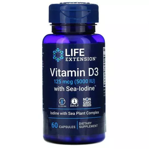 LIFE Extension Vitamin D3 5000 IU With Sea Iodine 60 sgels